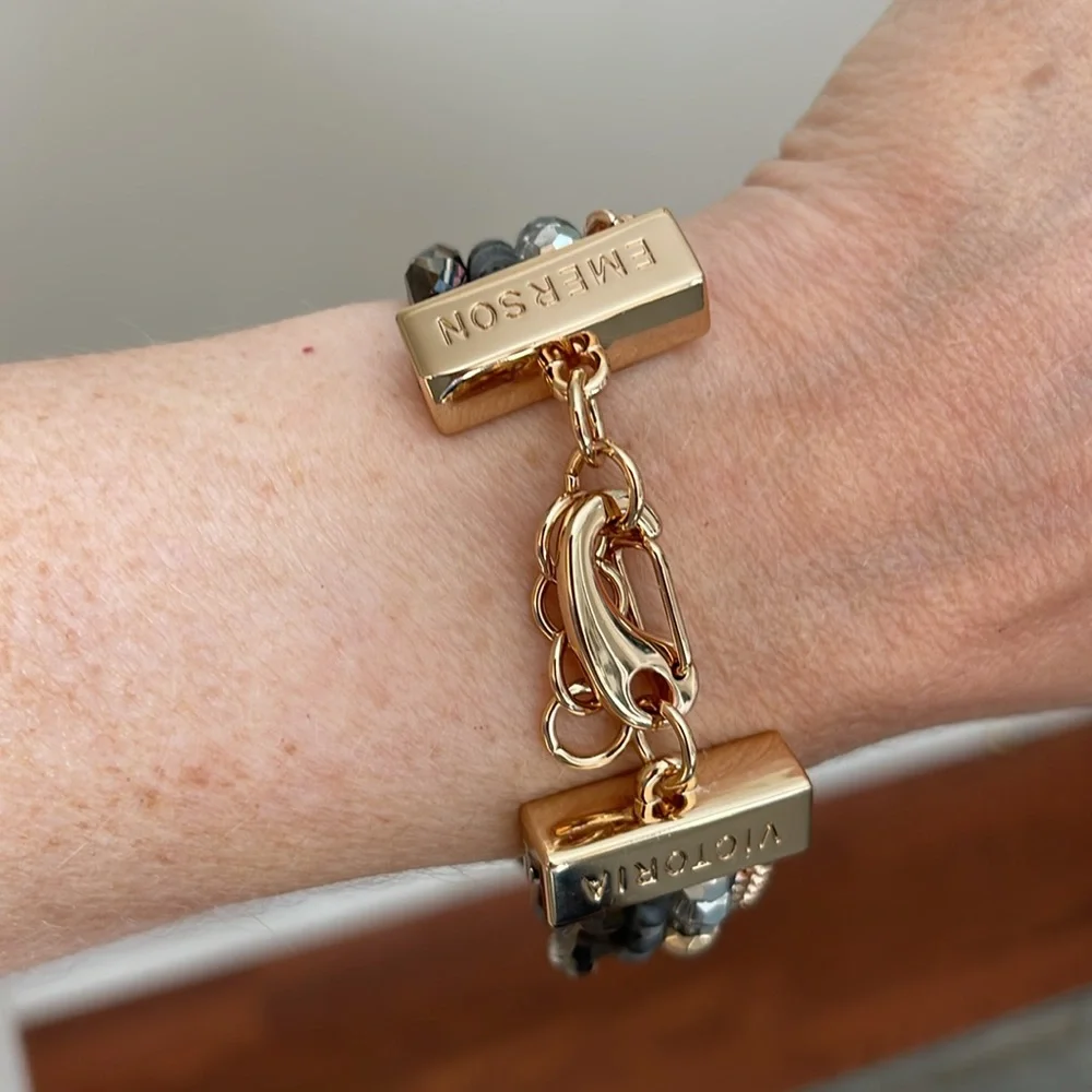 Victoria Emerson Stacked Bracelet with One Clasp Crystal, Stone & Chain - Picture 8 of 16